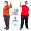 image of two people with thumbs up next to covid vaccine bottle