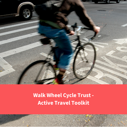 bike against a wall by the sea, text reads "Sustrans active travel toolkit"