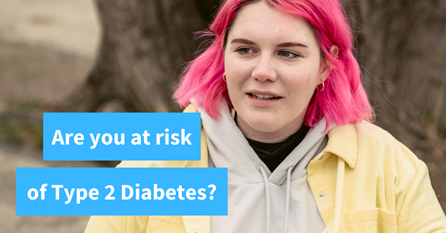 image of girl sat on bench, text reads "Are you at risk of type 2 diabetes"