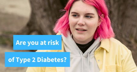 image of girl sat on bench, text reads "Are you at risk of type 2 diabetes"