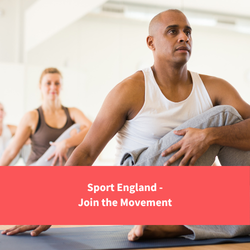people taking part in pilates, text reads "sport england - join the movement"