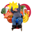 image of disabled man moving arms in front of healthy food