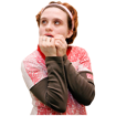 a lady looking scared with her hands up to her mouth