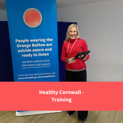 healthy cornwall staff member smiling, text reads "Healthy Cornwalll - training"