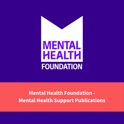 mental health foundation logo, text reads "mental health foundation - mental health support publications"