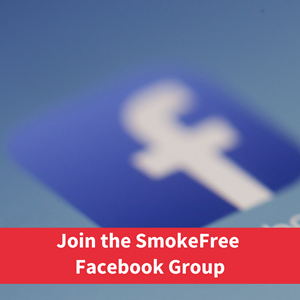 image of the facebook logo, text reads 'join the smokefree facebook group'