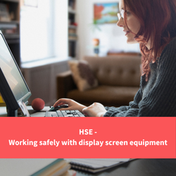 woman sat using a computer, text reads "HSE - working safely with dse"
