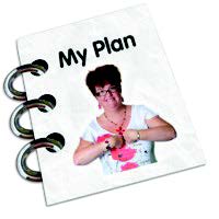a notebook with text saying "my plan"