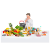 image of woman looking at food