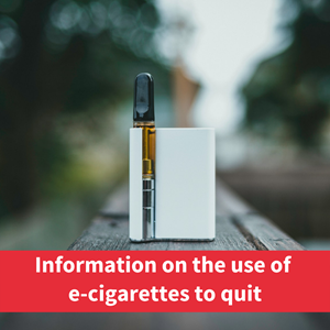 Image of e-cigarette on bench, text reads 'information on the use of e-cigarretes to quit)