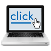 image of laptop with the word 'click' on the screen