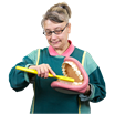 image of woman showing how to clean teeth