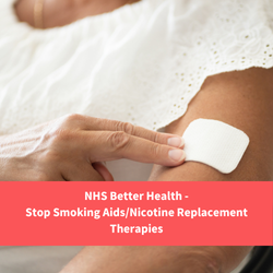 woman putting on a patch, text reads "nhs better health - stop smoking aids/NRT"