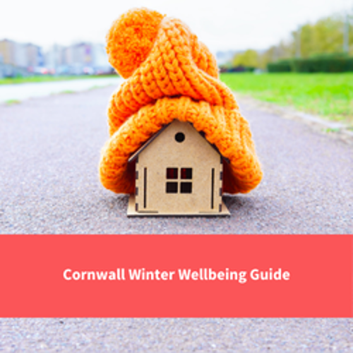a house with a bobble hat around it, text reads : Cornwall Winter Wellbeing Guide